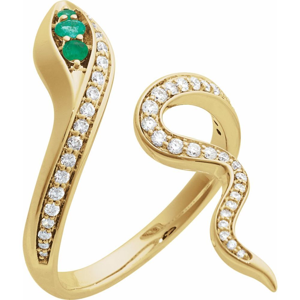 Natural Emerald & 1/3 CTW Natural Diamond Snake Ring