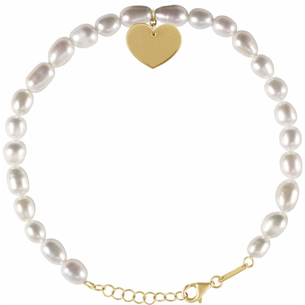 Cultured White Freshwater Pearl & Heart 7-8" Bracelet