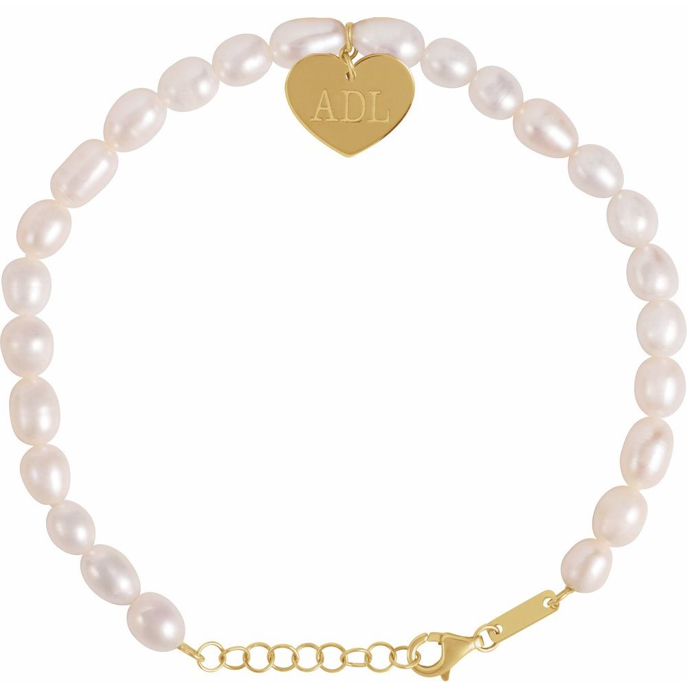 Cultured White Freshwater Pearl & Heart 7-8" Bracelet
