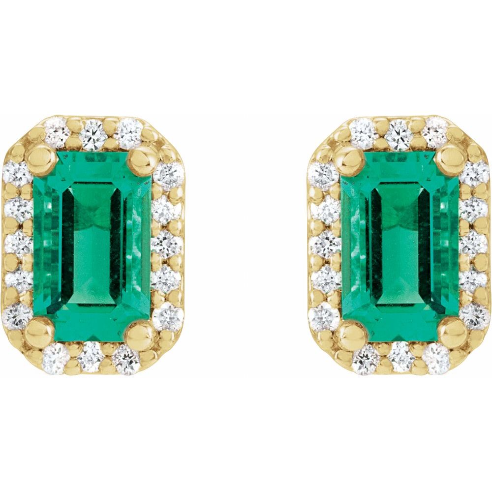 0.60 carat Emerald and Natural Diamond Halo-Style Earrings