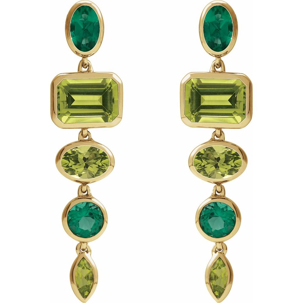 Natural Peridot & Lab-Grown Emerald Dangle Earrings