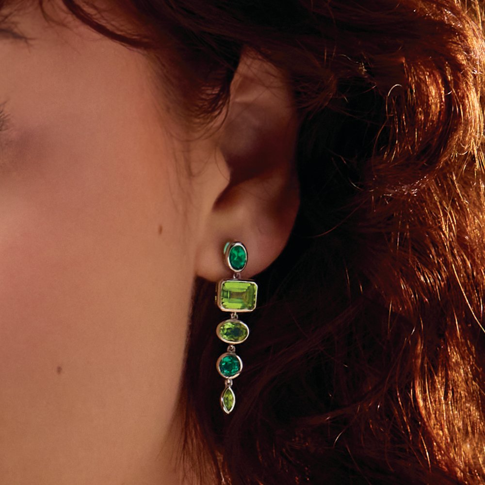 Natural Peridot & Lab-Grown Emerald Dangle Earrings