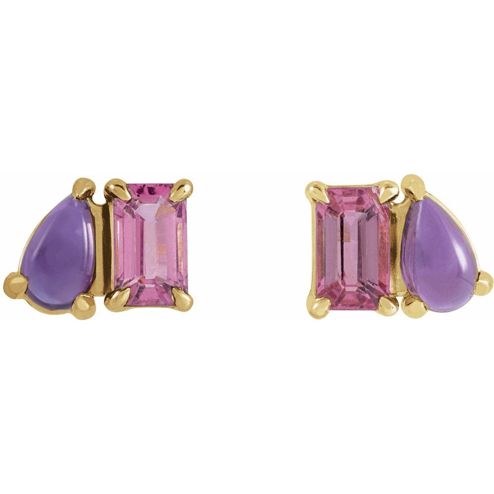 Natural Pink Tourmaline & Natural Amethyst Two-Stone Stud Earrings