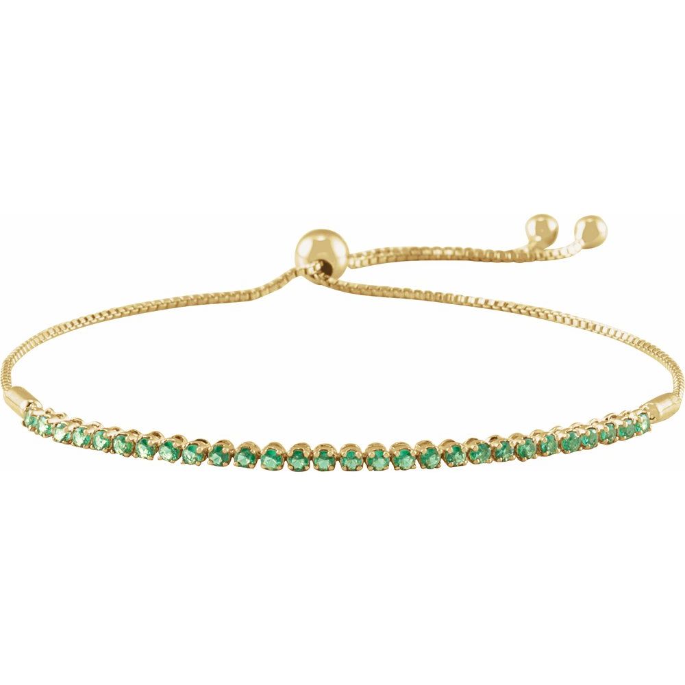 Natural Emerald Adjustable Bolo Anklet / Bracelet in 14 Karat Yellow Gold