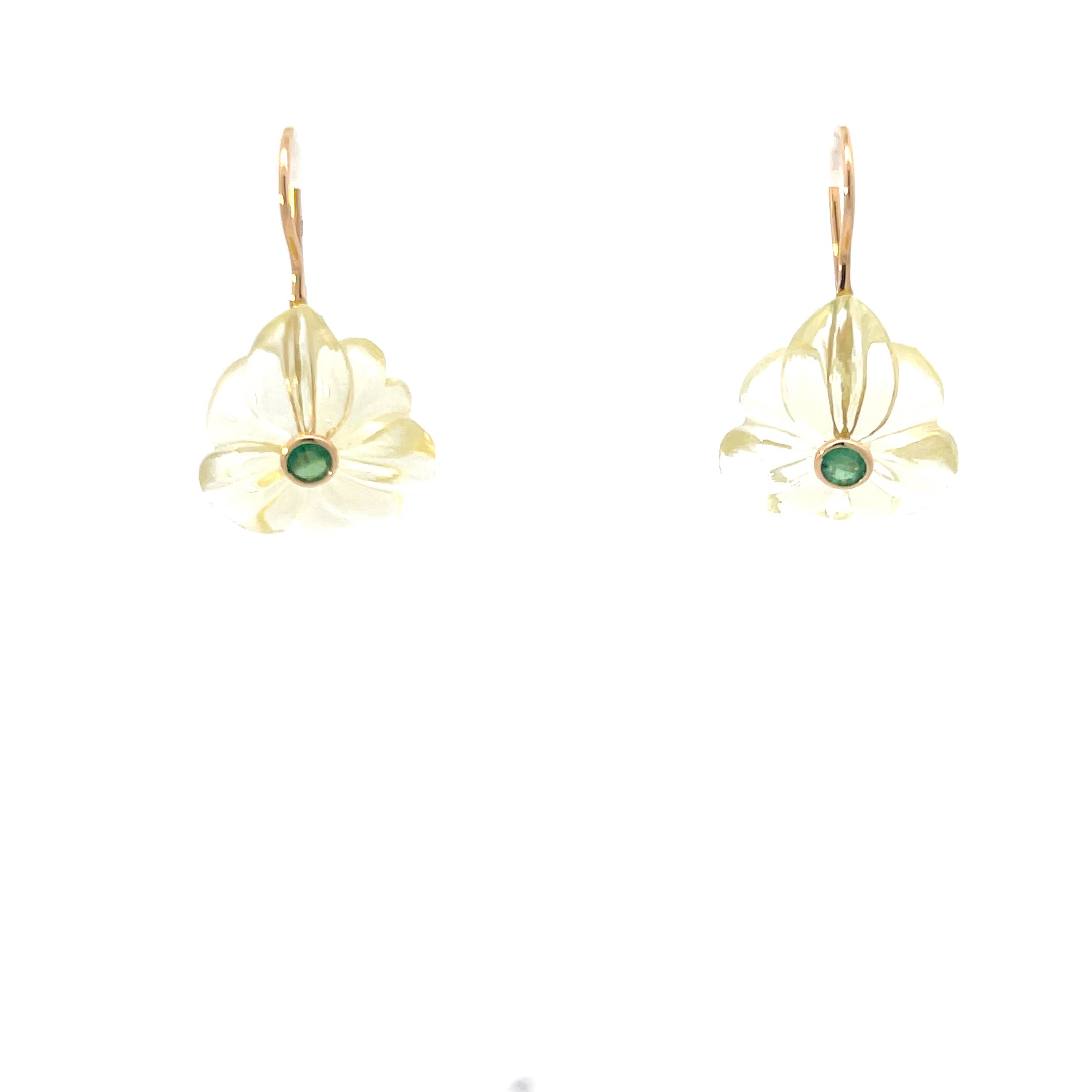 Carved Quartz and Emerald Earrings