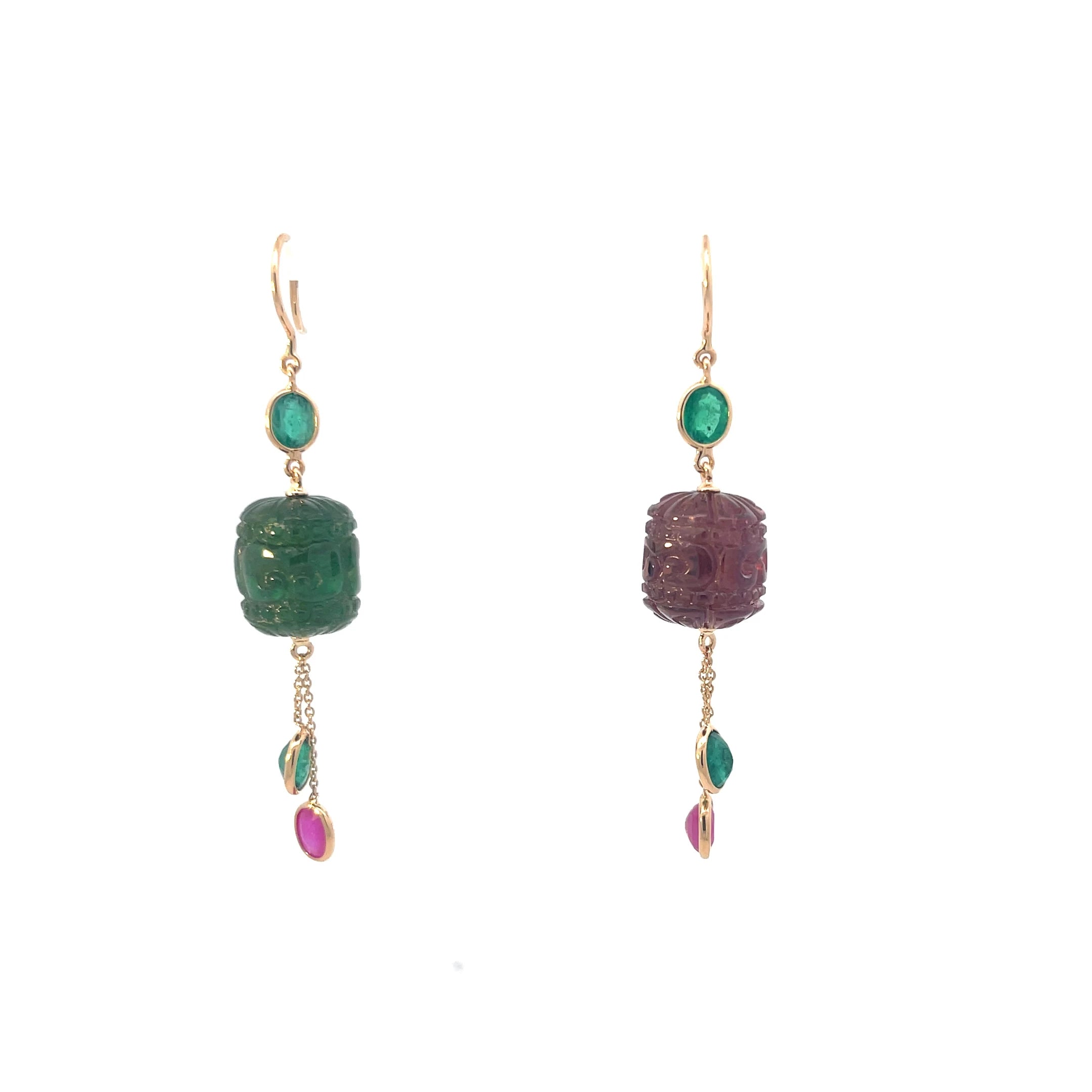 Tourmaline Ruby and Emerald Drop Earrings