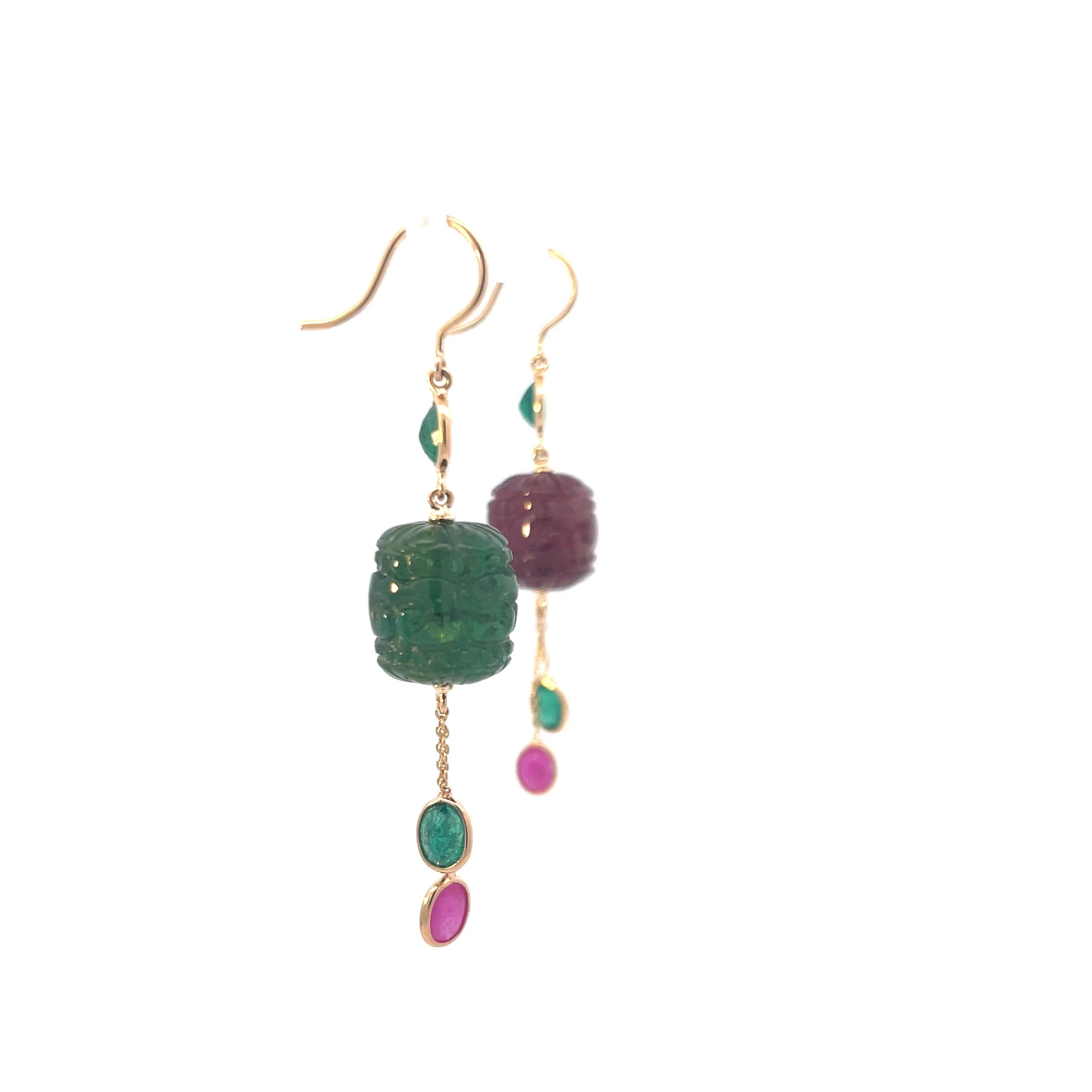 Tourmaline Ruby and Emerald Drop Earrings