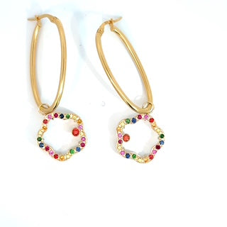Mother of Pearl, Tsavorite and Sapphires Flower Hoop Earrings