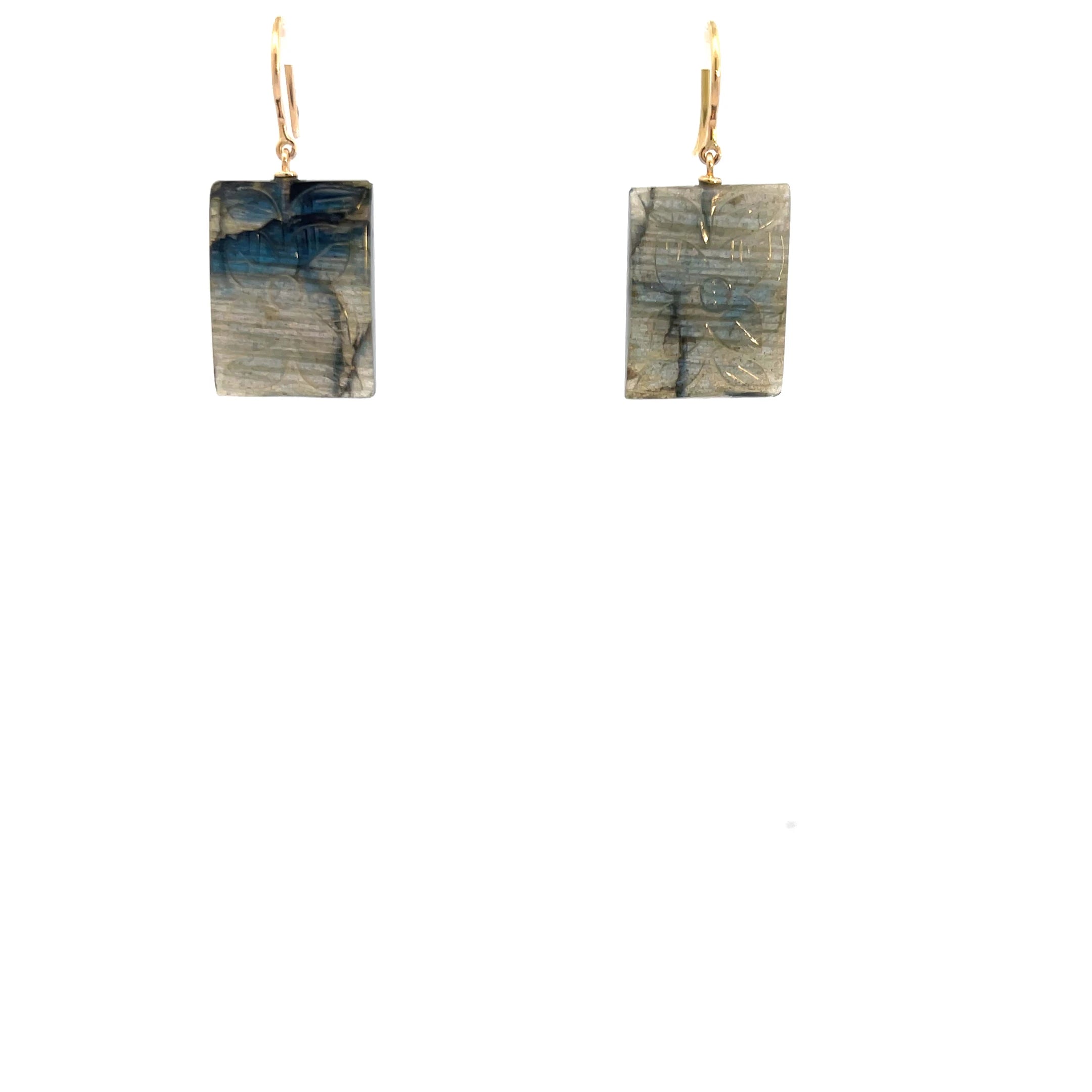 Carved Labradorite earrings in 18 Karat Yellow Gold