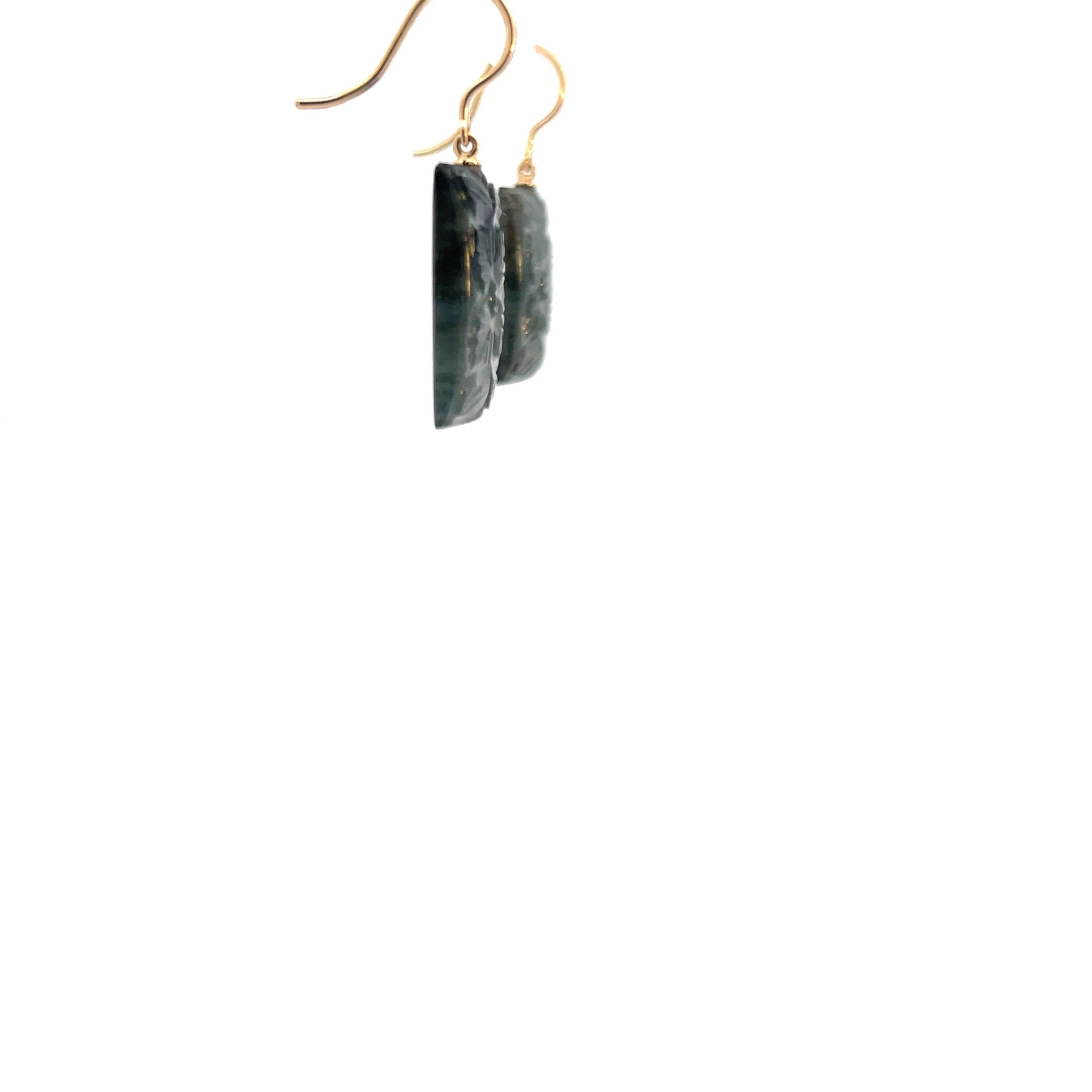 Carved Labradorite earrings in 18 Karat Yellow Gold