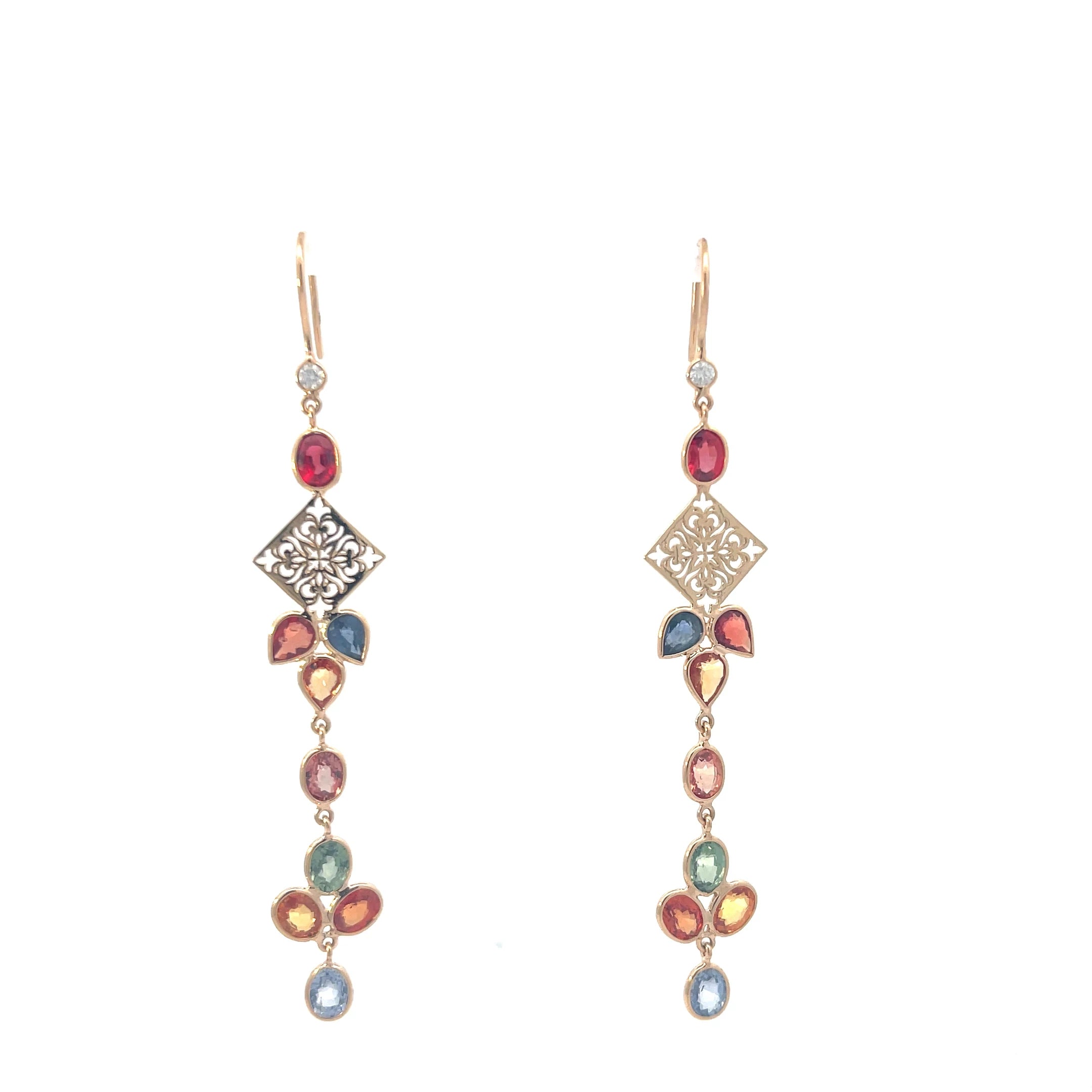 Multi colored Sapphire Diamond and Ruby Earrings