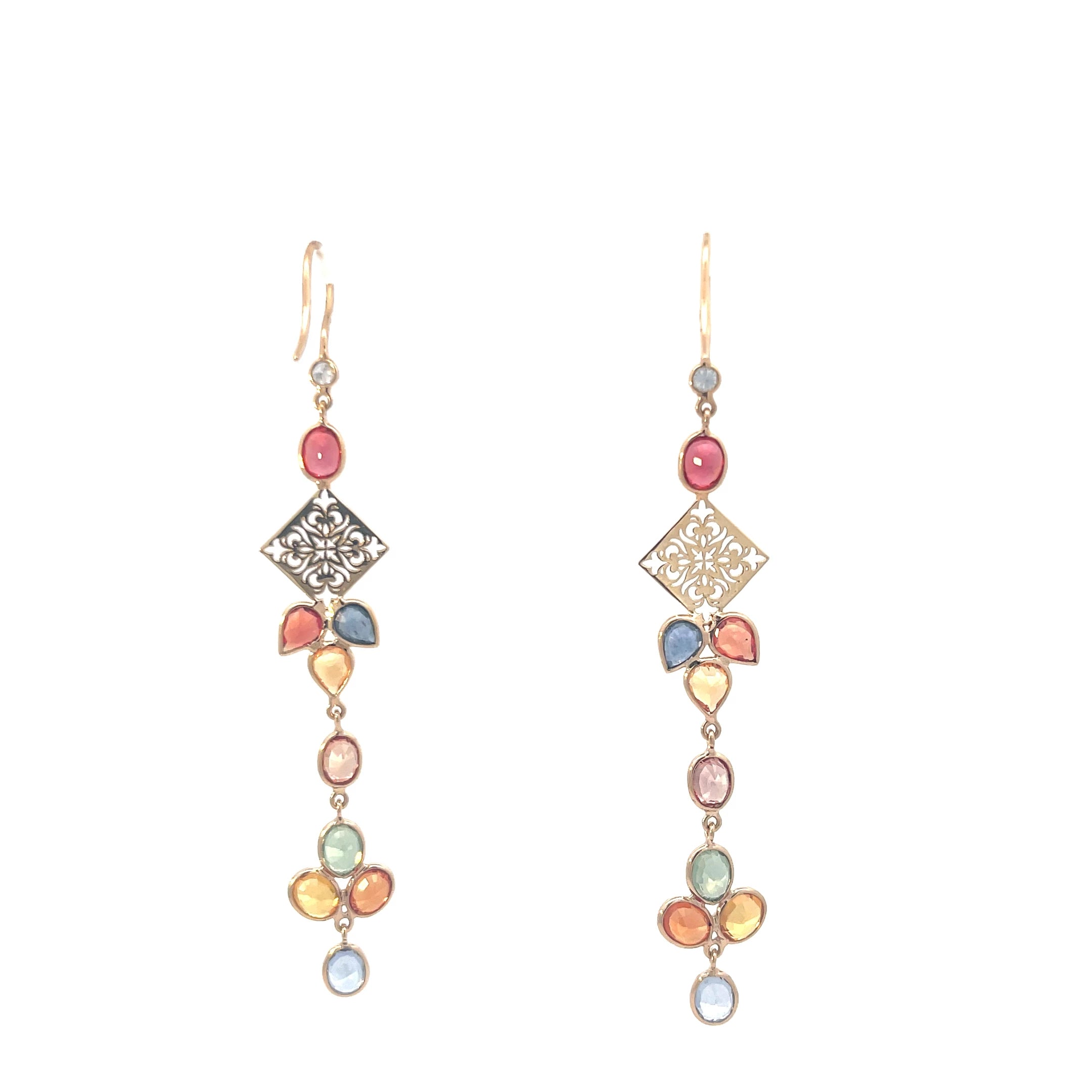 Multi colored Sapphire Diamond and Ruby Earrings