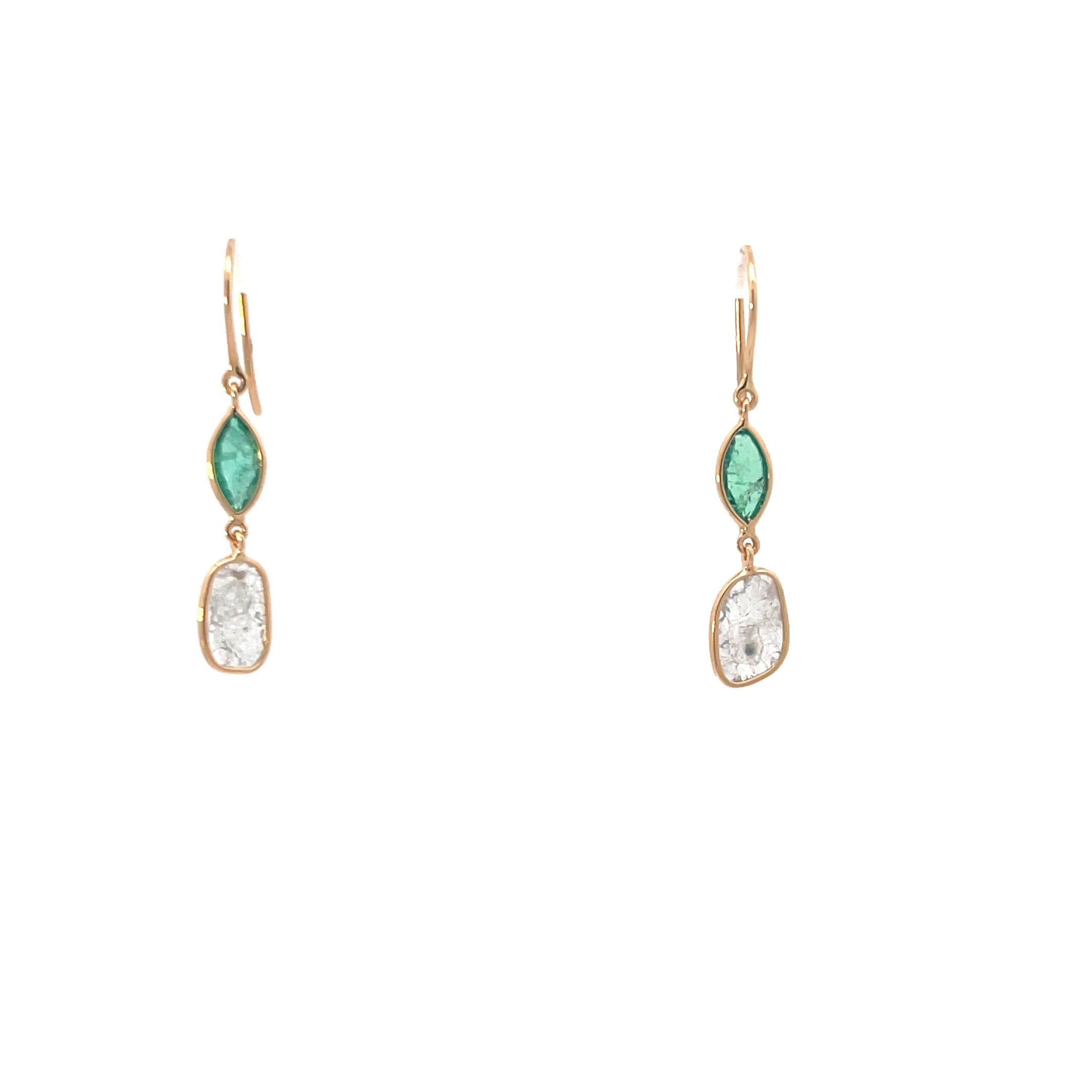 Emerald and Polki Diamond Earrings
