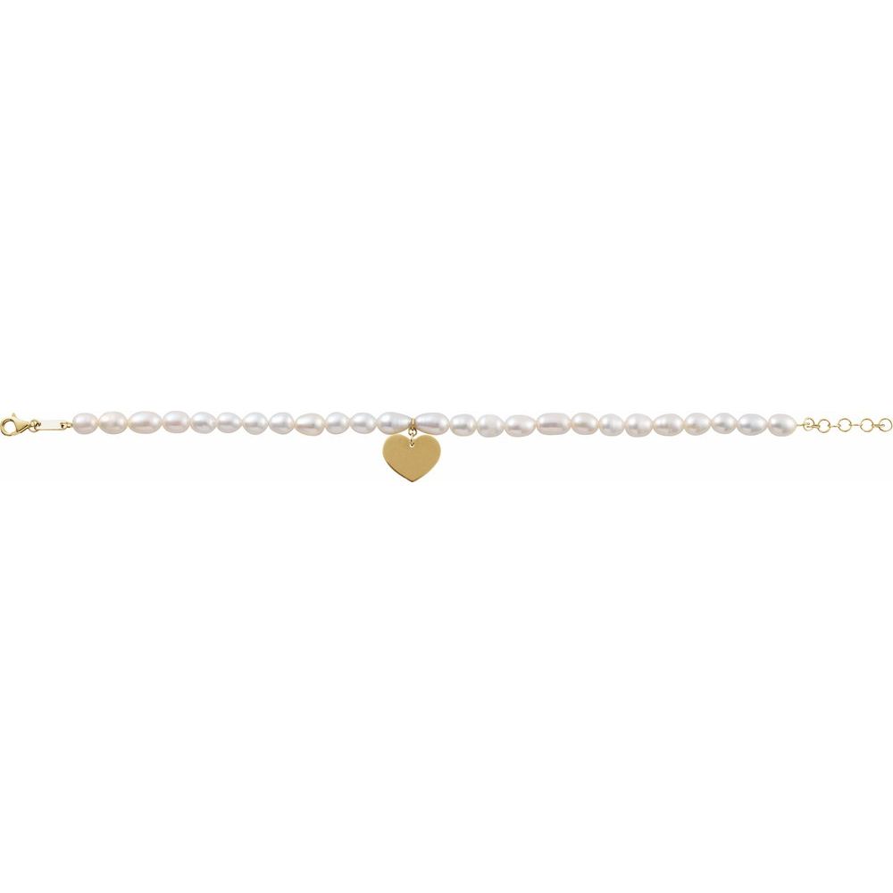 Cultured White Freshwater Pearl & Heart 7-8" Bracelet