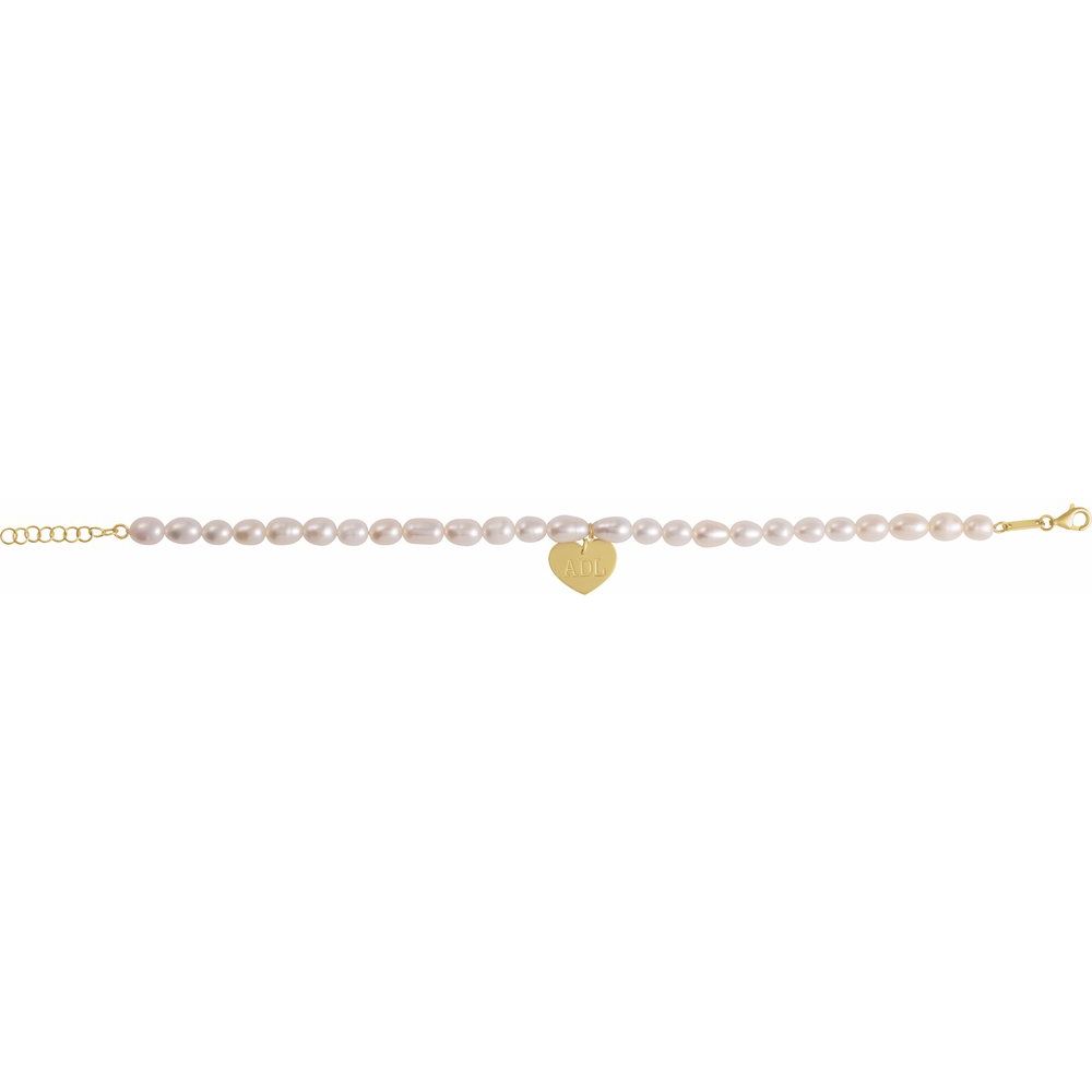 Cultured White Freshwater Pearl & Heart 7-8" Bracelet