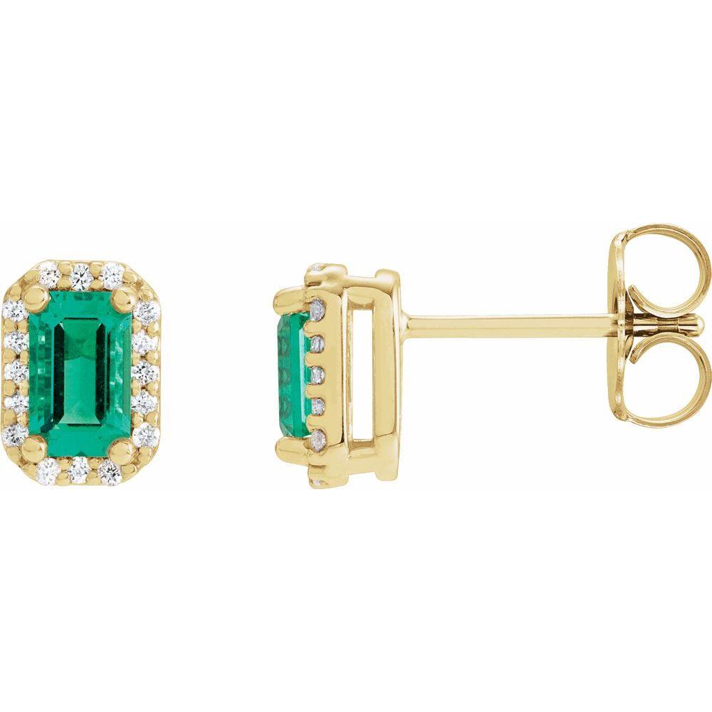 0.60 carat Emerald and Natural Diamond Halo-Style Earrings
