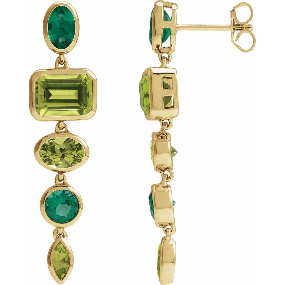 Natural Peridot & Lab-Grown Emerald Dangle Earrings