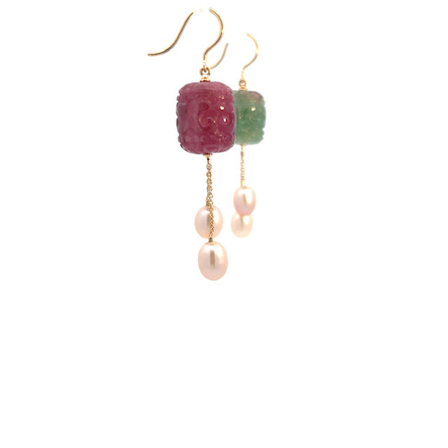 Elegant Tourmaline and Pearl Earrings