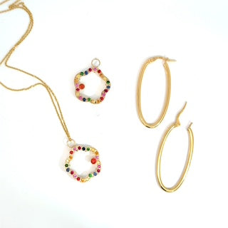 Mother of Pearl, Tsavorite and Sapphires Flower Hoop Earrings