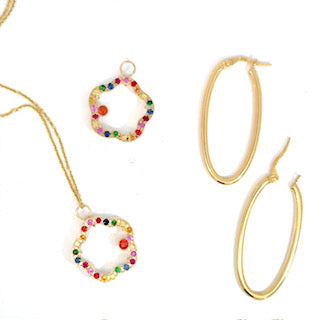 Mother of Pearl, Tsavorite and Sapphires Flower Hoop Earrings